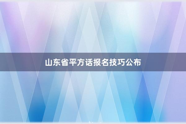 山东省平方话报名技巧公布